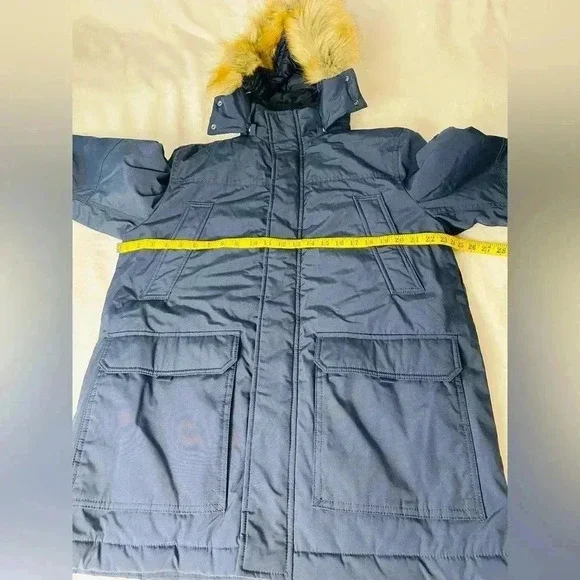 Tommy Hilfiger Navy Blue Parka with Faux Fur Hood Size Large - Picture 4 of 13